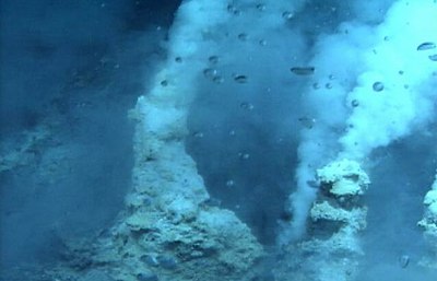 Bubbles of liquid carbon dioxide at hydrothermal vent.